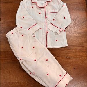 Petit Lem White and Red Heart Pajama Set